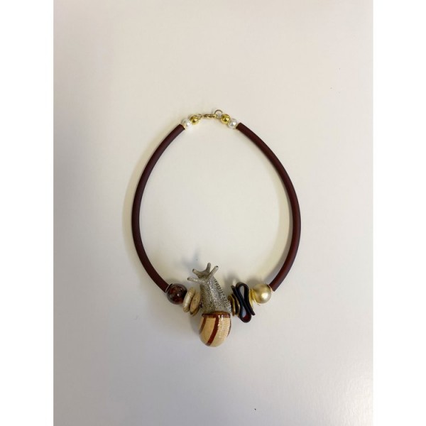 Anna Mütz Collier - Unikat - Schnecke Porzellan - Kautschuk / C5681