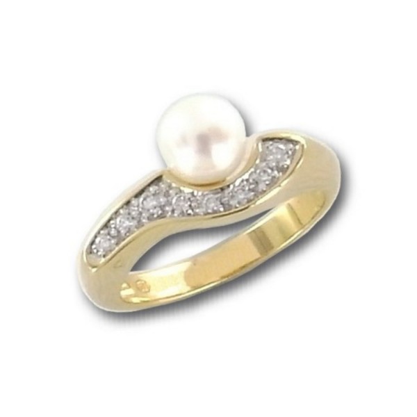 Juwelier Wittig Ring 56 - Gelbgold 585 - Zuchtperle - Brillanten / 26005502