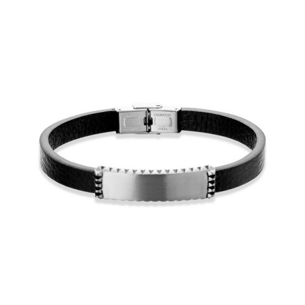 Xenox Armband - Stahl Leder schwarz - Gravurband 21cm / X3985