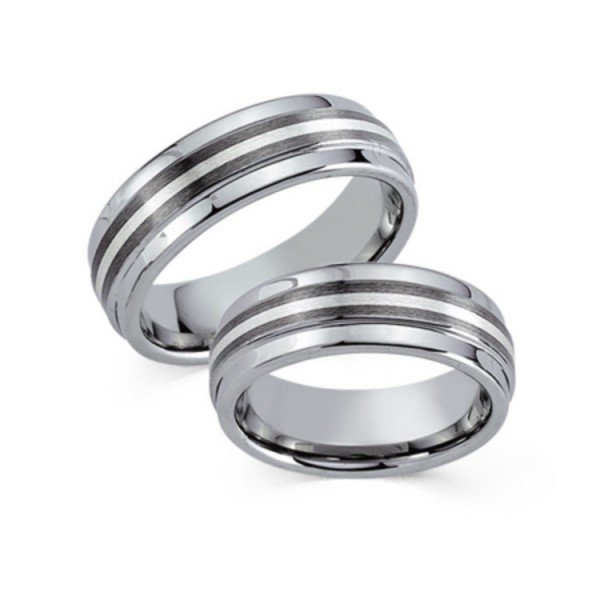 Schwarz Partnerringe - Tungsten - silber/grau / 20003