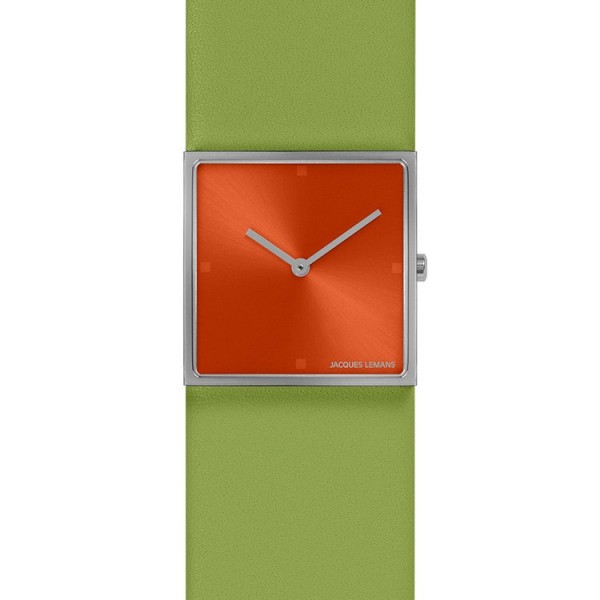 Jacques Lemans Uhr - DESIGN COLLECTION - orange grün eckig -Leder / 1-2057T