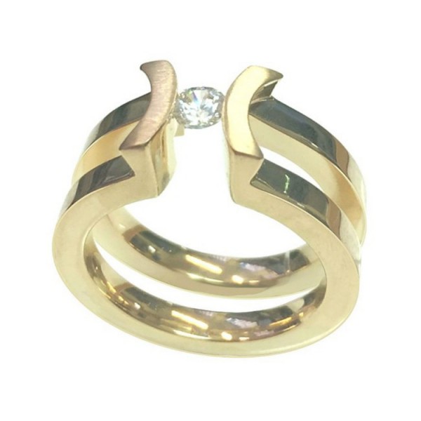 Kadó Ring 58 - goldfarben - Edelstahl Zirkonia - breit / MR-390P-24-G