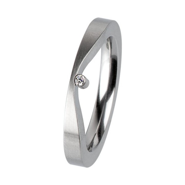 Ernstes Design Ring 55 - Edelstahl - Welle - Zirkonia / R301.55
