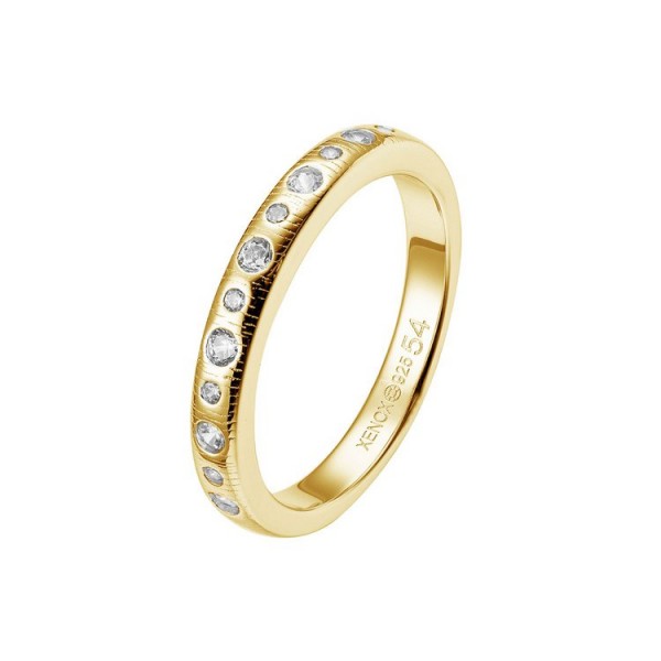 Xenox Ring 54 - Leaf - Silber vergoldet - schmal Steine / XS1900G/54