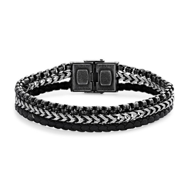 Xenox Armband - Leder Edelstahl - 3fach - schwarz silber / X4533
