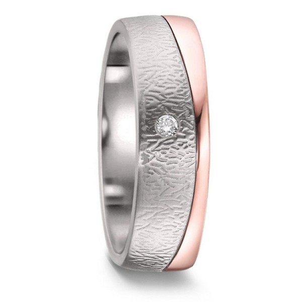 Titanfactory Ring 53 - Titan/Gold - Brillant 0,03 - grau/rosé /