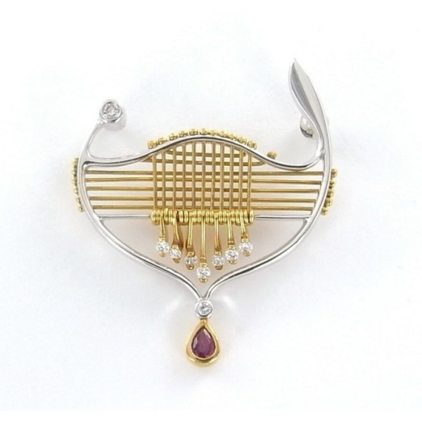 Atelier Brosche - Gold 750 Rubin Brillanten - gold / 00000468