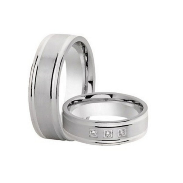 Schwarz Partnerringe - Sterlingsilber Zirkonia - silber / 925-066