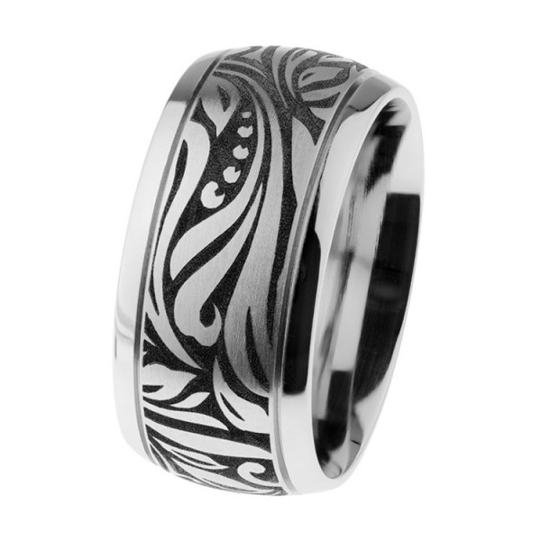 Ernstes Design Ring 56 - Edelstahl - breit graviert - schwarz / R525.56