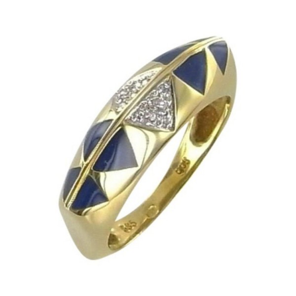 Juwelier Wittig Ring 57 - Gelbgold 585 - Brillanten - Lack blau / DF 304