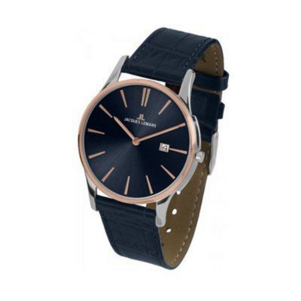 Jacques Lemans Uhr - London 1-1937G - Stahl rosé - Leder blau / 1-1937G
