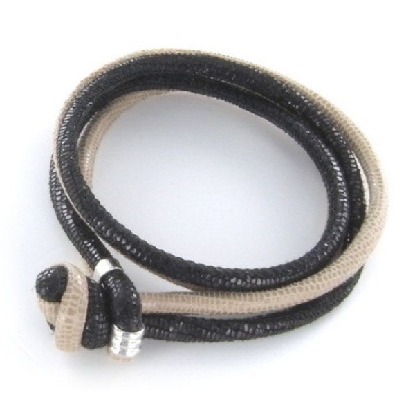 Sonderpreis Armband - Leder - Echsenprägung - beige/schwarz / 355-8015401053-188