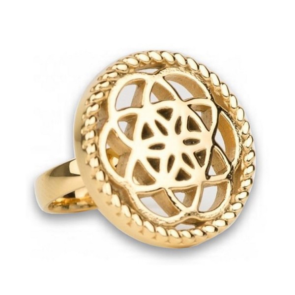 Traumfänger Ring 54 - goldfarben - Edelstahl - Motiv Blume / TFR0254GO