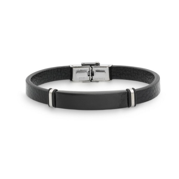 Xenox Armband - Stahl Leder schwarz - Gravurband 21cm / X4516B