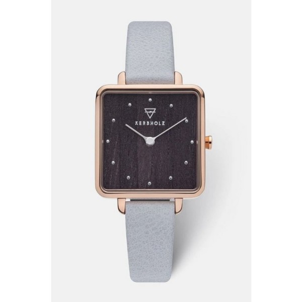 Kerbholz Uhr - Elise-Rosegold-Darkwood - Leder grau / Elise-Rosegold-Darkwood
