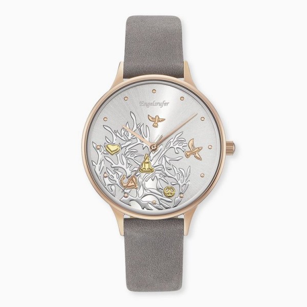 Engelsrufer Uhr - Lebensbaum Symbol - roségoldfarben/grau / ERWA-TREE01-NGY1-MR