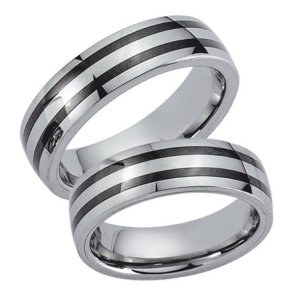 Schwarz Partnerringe - Tungsten - silber/schwarz / 20019