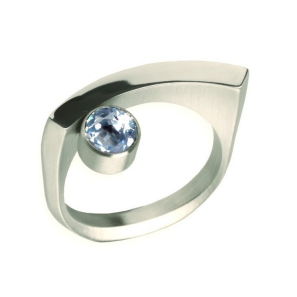 Ernstes Design Ring 50 - silberfarben - Edelstahl Zirkonia / R126-AQ-50