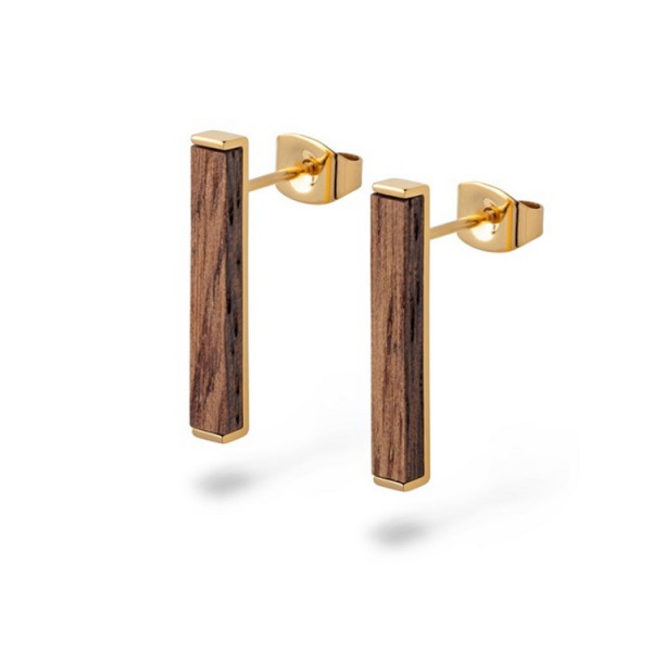 Kerbholz Ohrstecker -Rectangle Earring Walnut Shiny Gold / Rectangle Ear Shiny Gold