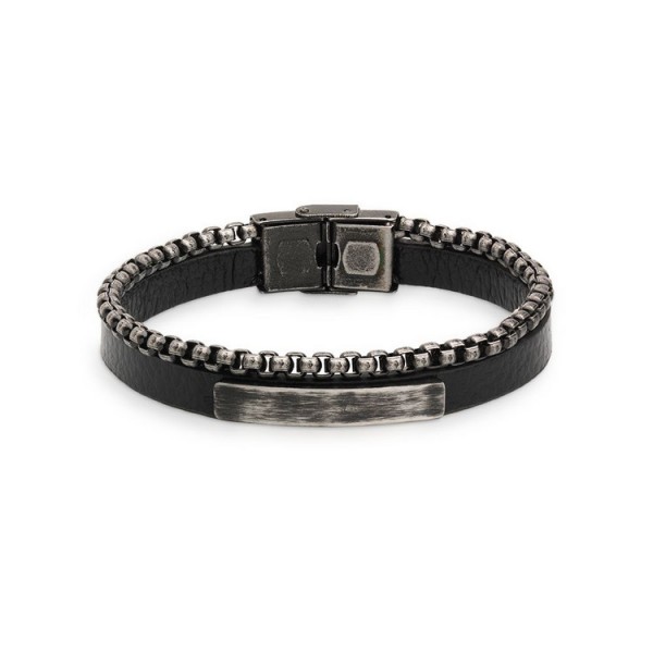 Xenox Armband - Stahl Leder schwarz - Leather & more / X4525