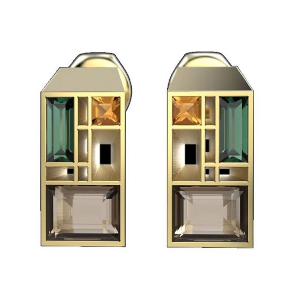 Monomer Ohrstecker - Bauhaus Design - 3D Technik - gold / 4.100.101.007
