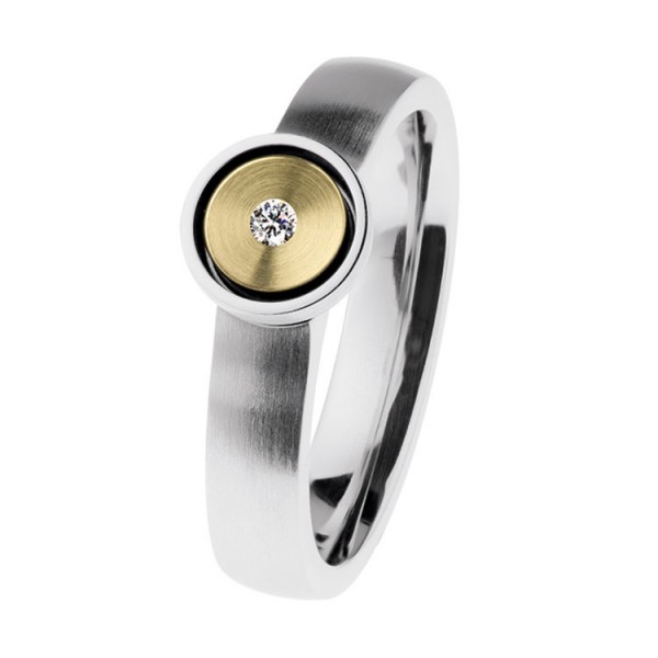 Ernstes Design Ring 55 - Edelstahl - Gold 585 - Brillant 0,02ct / R523.55